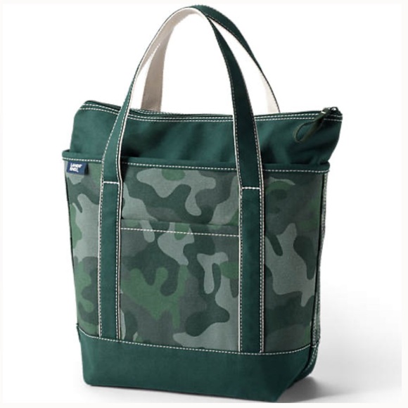 NWT Lands End Zip Top Medium Tote - green camo pattern - Picture 1 of 5